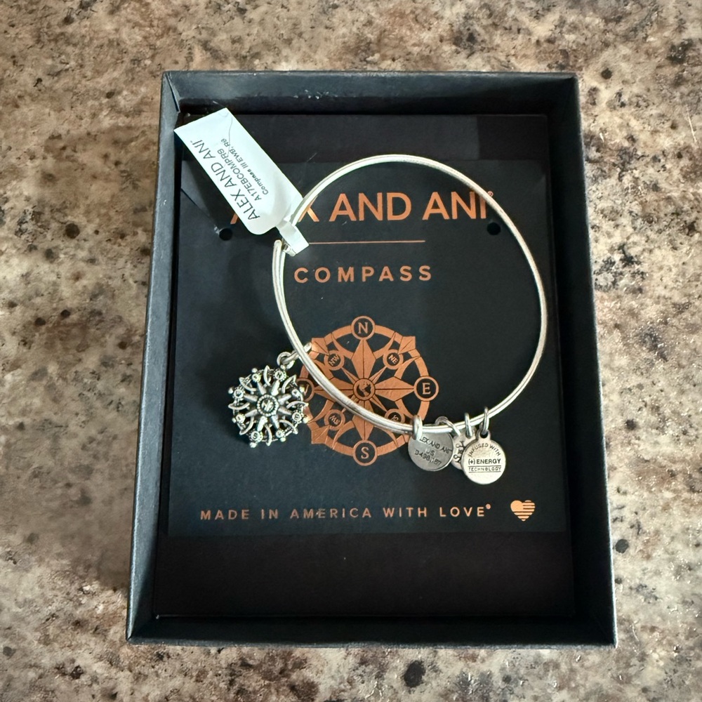 Alex and Ani Silver Compass Charm Bangle